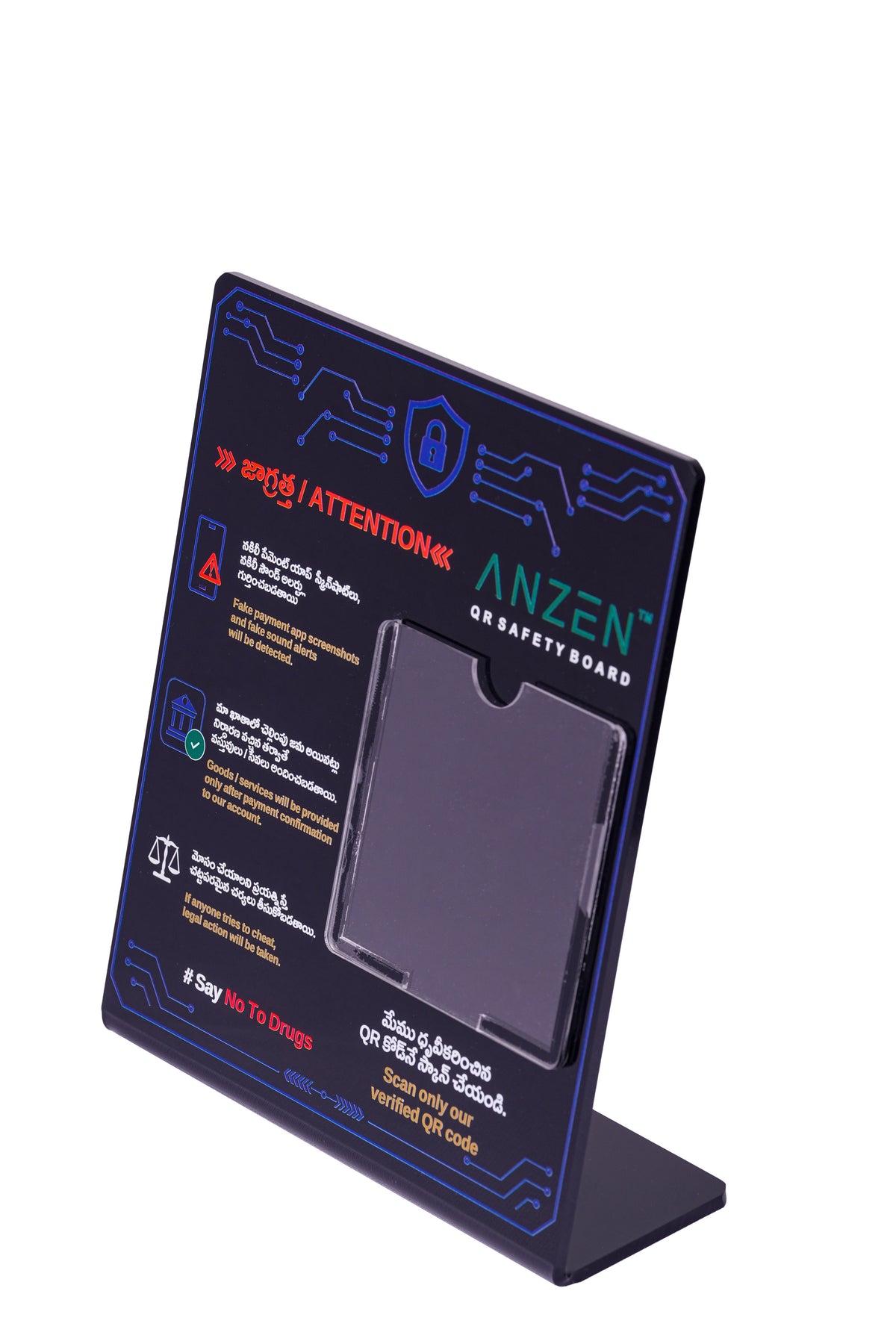 Anzen™ QR Safety Board (Telugu - English) - Large (Size: 3*8*9 Inches (7.62× 20.32 × 22.86 cm))