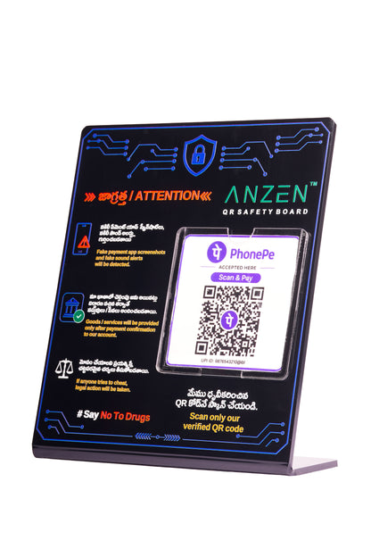 Anzen™ QR Safety Board (Telugu - English) - Large (Size: 3*8*9 Inches (7.62× 20.32 × 22.86 cm))