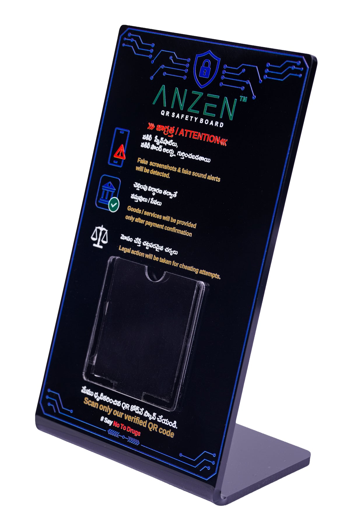 Anzen™ QR Safety Board (Telugu - English) - Small (Size: 3*5*8 Inches (7.62× 12.70 × 20.32 cm))